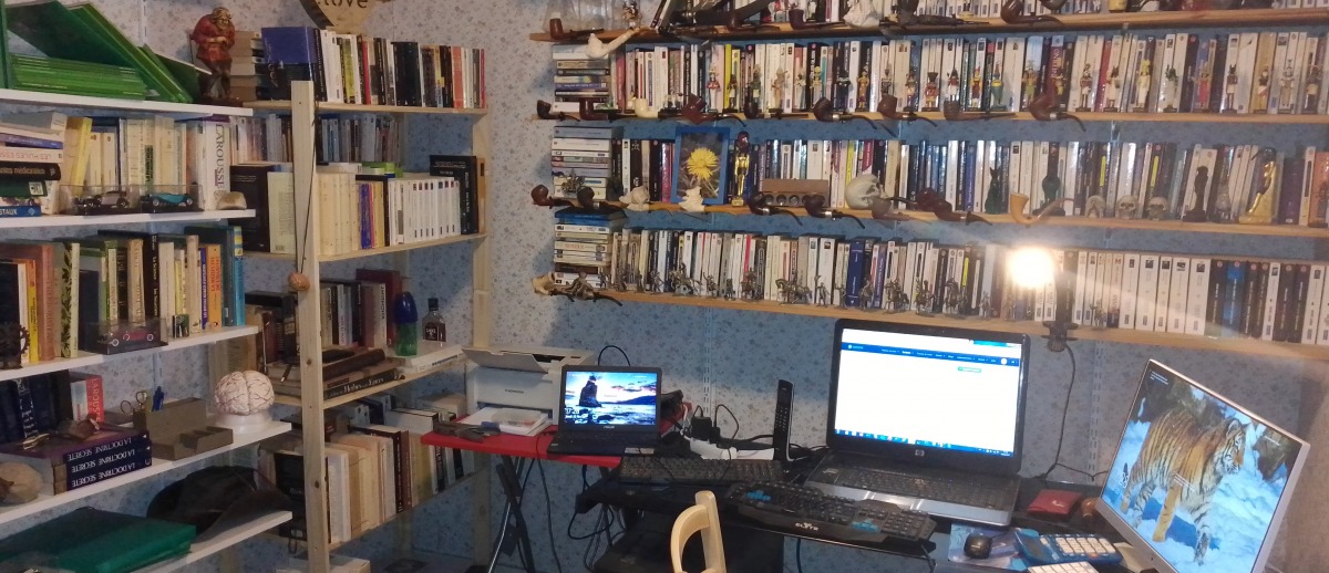 Mon nouveau bureau au milieu de mes livres